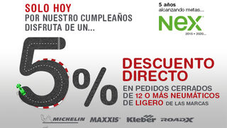 Nex Tyres celebra su quinto aniversario en España con un descuento del 5%
