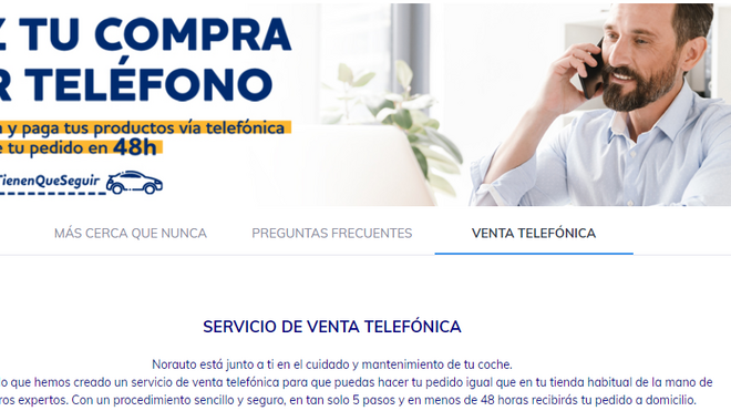 Norauto ofrece un servicio de compra por vía telefónica durante el estado de alarma