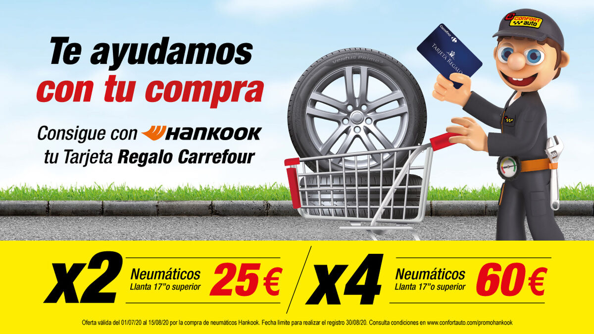 Confortauto ofrece regalo de Carrefour por la compra de neumáticos Hankook