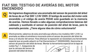 Solución a una anomalía del sensor de posición del árbol de levas en un Fiat 500