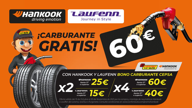 Confortauto regala hasta 60 euros en carburante por la compra de Hankook y Laufenn