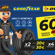 Confortauto premia con tarjetas regalo de 60 euros la compra de neumáticos Dunlop o Goodyear