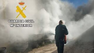 El Seprona apaga un incendio de neumáticos en las inmediaciones de un taller en Frailes (Jaén)